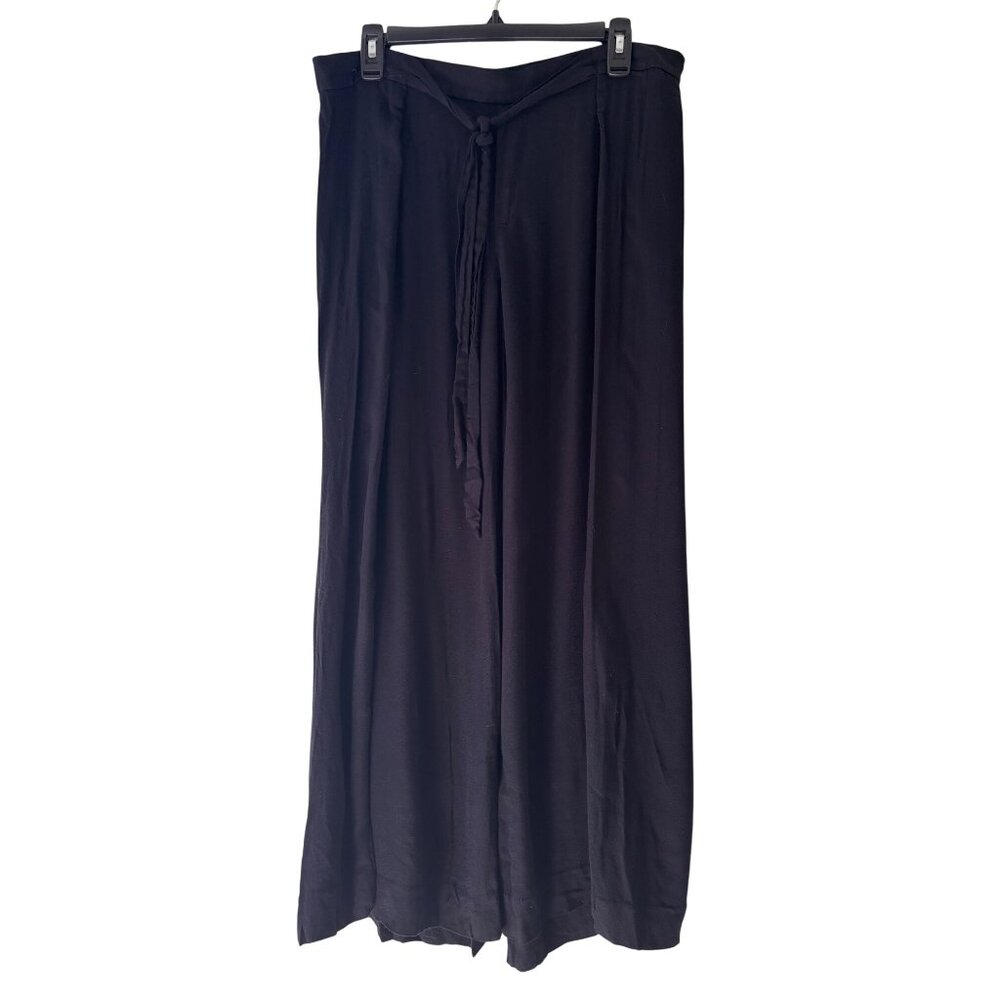 Banana Republic Womens Blake Petite 10P Black Tie-Waist Wide-Leg Pants